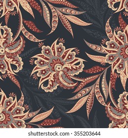 vintage pattern in indian batik style. floral vector background