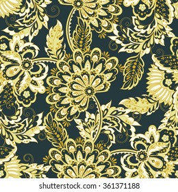 vintage pattern in indian batik style. floral vector background