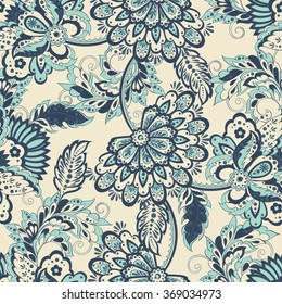 Vintage Pattern In Indian Batik Style. Floral Vector Background