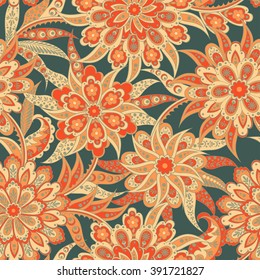 vintage pattern in indian batik style. floral vector background