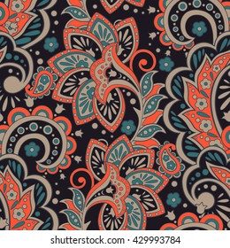 vintage pattern with indian batik style flowers. floral vector background