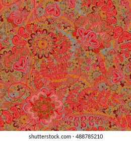 vintage pattern in indian batik style. floral vector background. Red