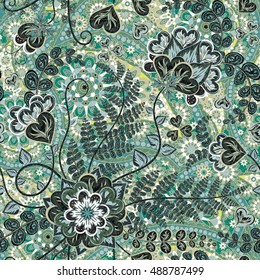vintage pattern in indian batik style. floral vector background. Gray
