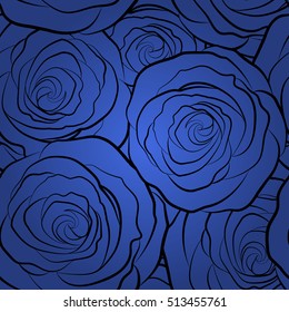 Vintage pattern with indian batik style rose flowers. Monochrome floral vector background. Seamless pattern with blue roses.