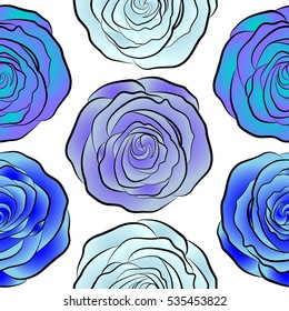 Vintage pattern with indian batik style rose flowers. Floral vector background. Seamless pattern with violet, blue and neutral roses.