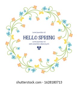 Vintage pattern of leaf and floral frame, for hello spring greeting card design. Vector