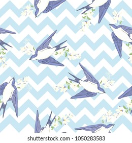 vintage pattern with little swallows