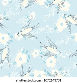 vintage pattern with little swallows