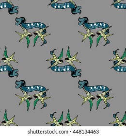vintage pattern with little swallows 