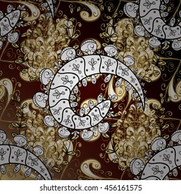 Vintage pattern on black background with golden and white elements.