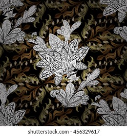 Vintage pattern on black background with golden and white elements.