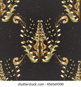 Vintage pattern on black background with golden elements.