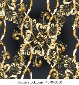 Vintage pattern on black background with golden elements.