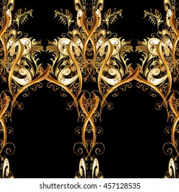 Vintage pattern on black background with golden elements.