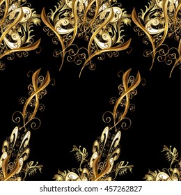 Vintage pattern on black background with golden elements.