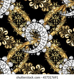 Vintage pattern on black background with golden elements.
