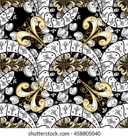 Vintage pattern on black background with golden elements.