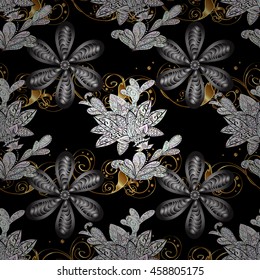 Vintage pattern on black background with golden elements.