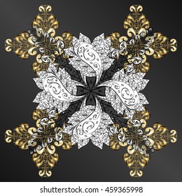 Vintage pattern on black background with golden elements.