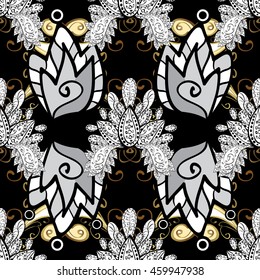 Vintage pattern on black background with golden elements.