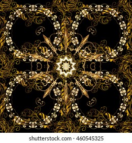 Vintage pattern on black background with golden elements.