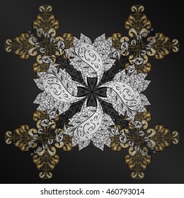 Vintage pattern on black background with golden elements.