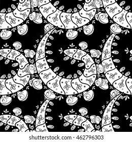 Vintage pattern on black background with white elements.