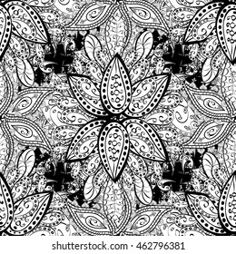 Vintage pattern on black background with white elements.