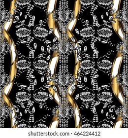 Vintage pattern on black background with golden elements.