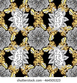 Vintage pattern on black background with golden elements.