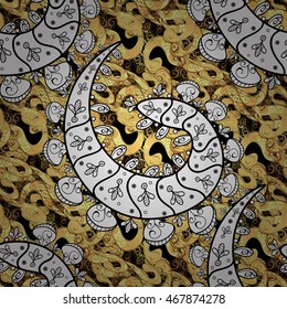 Vintage pattern on black background with golden elements.