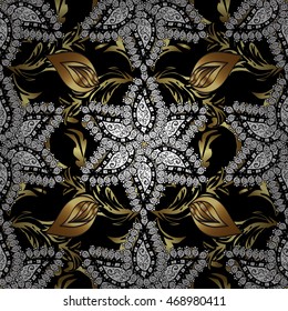 Vintage pattern on black background with golden elements.