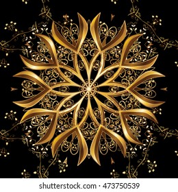 Vintage pattern on black background with golden elements.