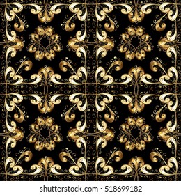 Vintage pattern on black background with golden elements.