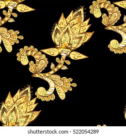 Vintage pattern on black background with golden elements.