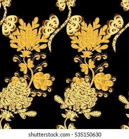Vintage pattern on black background with golden elements.
