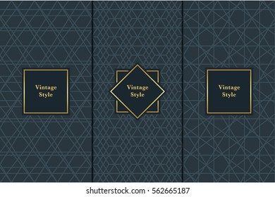 Vintage pattern on black background. Seamless pattern with golden frame for design in retro style. Universal pattern for wallpapers, textiles, fabrics, wrapping papers, packaging boxes etc..