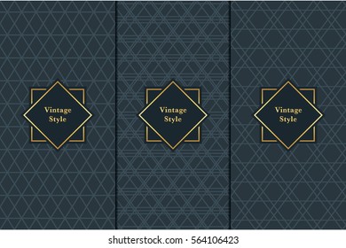 Vintage pattern on black background. Seamless pattern with golden frame for design in retro style. Universal pattern for wallpapers, textiles, fabrics, wrapping papers, packaging boxes etc.