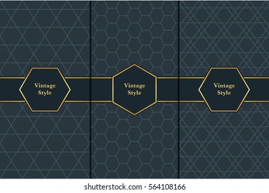 Vintage pattern on black background. Seamless pattern with golden frame for design in retro style. Universal pattern for wallpapers, textiles, fabrics, wrapping papers, packaging boxes etc.