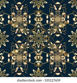 Vintage pattern on blue background with golden elements.