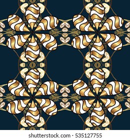 Vintage pattern on blue background with golden elements.