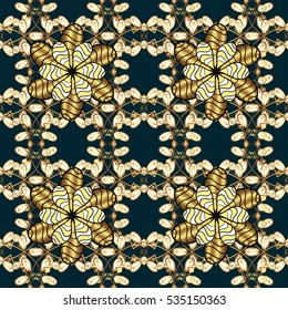 Vintage pattern on blue background with golden elements.