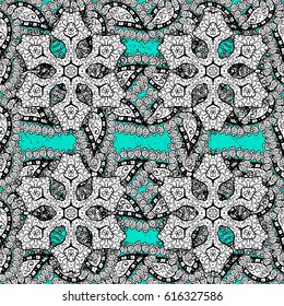 Vintage pattern on blue background with gray elements. Christmas, snowflake, new year.