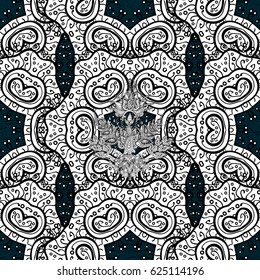 Vintage pattern on blue background with white elements. Christmas, snowflake, new year.