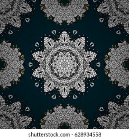 Vintage pattern on blue background with white elements. Christmas, snowflake, new year.
