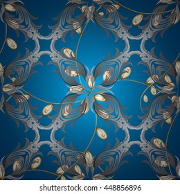 Vintage pattern on blue gradient background with golden and silver elements.