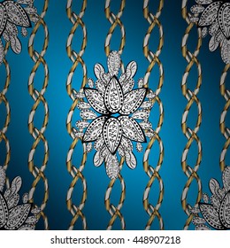 Vintage pattern on blue gradient background with golden and silver elements.