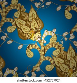 Vintage pattern on blue gradient background with golden elements