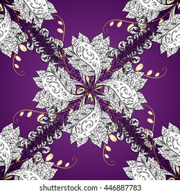 Vintage pattern on blue and lilac gradient background with golden and white elements.