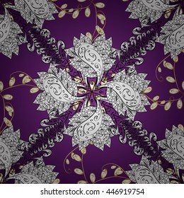 Vintage pattern on blue and lilac gradient background with golden and white elements.
